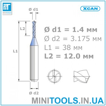 Микро сверло 1 шт. Ø 1,4 мм карбид вольфрама XCAN