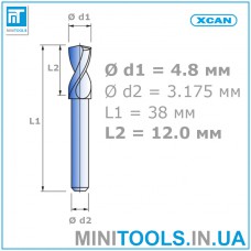 Сверло 1 шт. Ø 4,8 мм  хвостовик 3,175 мм (1/8") для плат (PCB) карбид вольфрама XCAN
